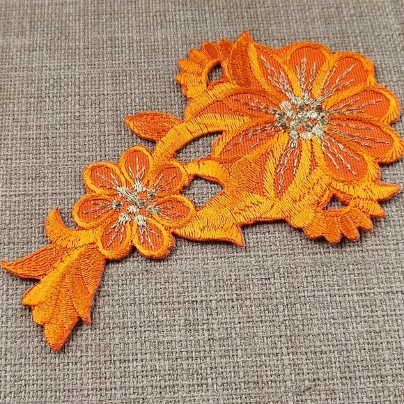 Leaf Shape Patches Embroidery Iron On Orange Patches Set of 2 - Picture 5 of 7